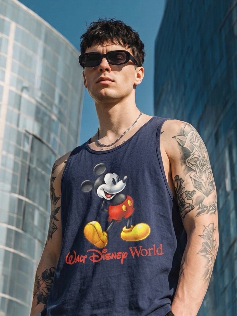 Vintage Disney Tank Top Mens XL Blue Mickey Mouse Walt Disney World